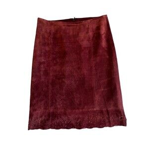 Laundry Shelli Skirt Segal Womens 4 100% Leather Burgundy Suede Scallop Hem Boho